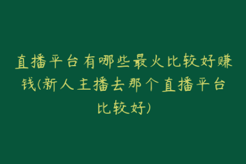直播平台有哪些最火比较好赚钱(新人主播去那个直播平台比较好)