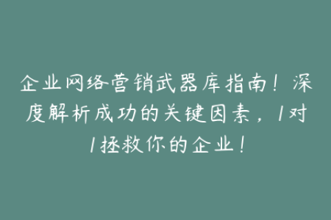 企业网络营销武器库指南！深度解析成功的关键因素，1对1拯救你的企业！