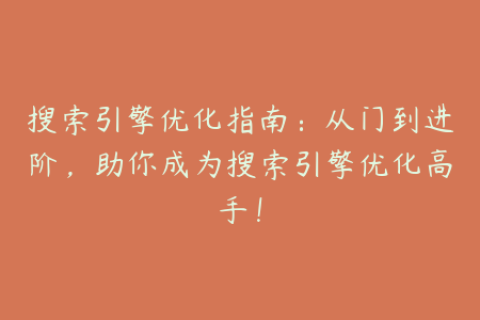 搜索引擎优化指南：从门到进阶，助你成为搜索引擎优化高手！