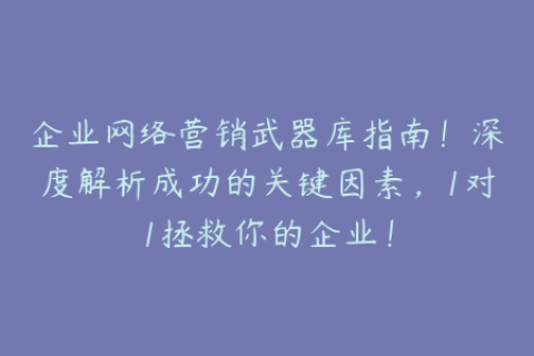 企业网络营销武器库指南！深度解析成功的关键因素，1对1拯救你的企业！