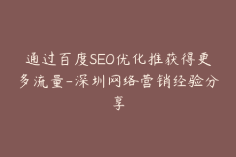 通过百度SEO优化推获得更多流量-深圳网络营销经验分享