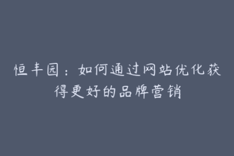 恒丰园：如何通过网站优化获得更好的品牌营销