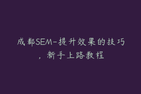 成都SEM-提升效果的技巧，新手上路教程