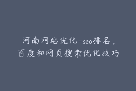 河南网站优化-seo排名，百度和网页搜索优化技巧