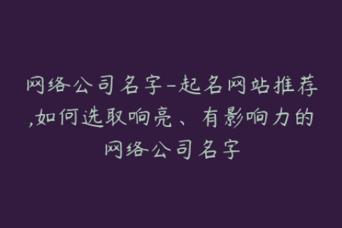 网络公司名字-起名网站推荐,如何选取响亮、有影响力的网络公司名字