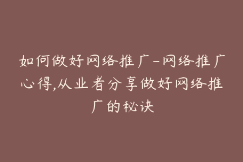 如何做好网络推广-网络推广心得,从业者分享做好网络推广的秘诀