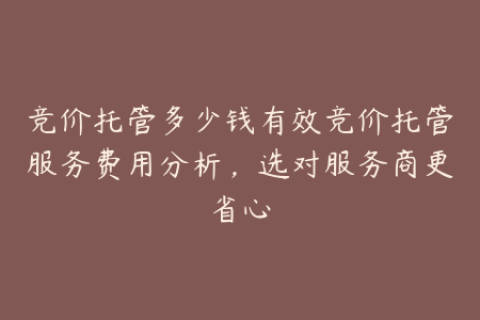 竞价托管多少钱有效竞价托管服务费用分析，选对服务商更省心