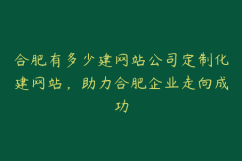 合肥有多少建网站公司定制化建网站，助力合肥企业走向成功