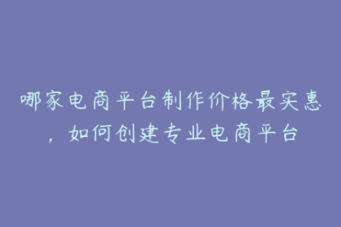哪家电商平台制作价格最实惠，如何创建专业电商平台