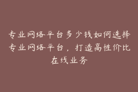 专业网络平台多少钱如何选择专业网络平台，打造高性价比在线业务