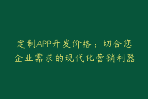 定制APP开发价格：切合您企业需求的现代化营销利器