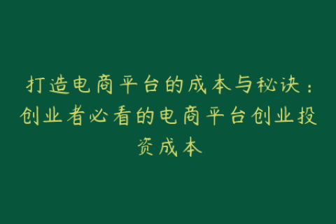 打造电商平台的成本与秘诀：创业者必看的电商平台创业投资成本