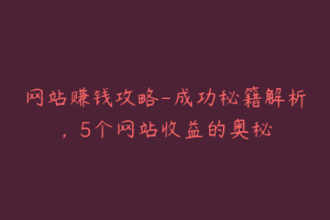 网站赚钱攻略-成功秘籍解析，5个网站收益的奥秘