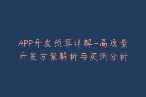 APP开发预算详解-高质量开发方案解析与实例分析