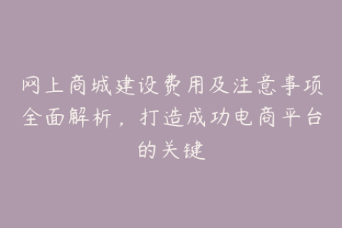 网上商城建设费用及注意事项全面解析，打造成功电商平台的关键
