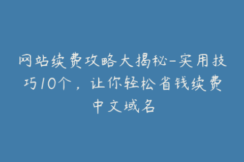 网站续费攻略大揭秘-实用技巧10个，让你轻松省钱续费中文域名
