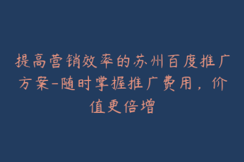 提高营销效率的苏州百度推广方案-随时掌握推广费用，价值更倍增