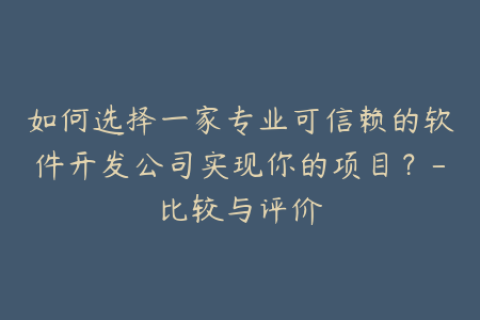 如何选择一家专业可信赖的软件开发公司实现你的项目？-比较与评价