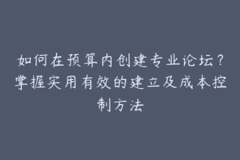 如何在预算内创建专业论坛？掌握实用有效的建立及成本控制方法
