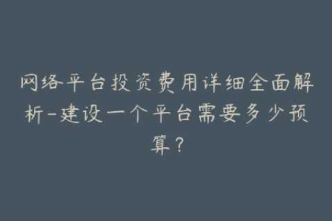 网络平台投资费用详细全面解析-建设一个平台需要多少预算？