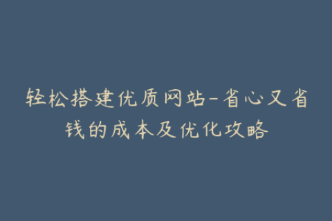 轻松搭建优质网站-省心又省钱的成本及优化攻略