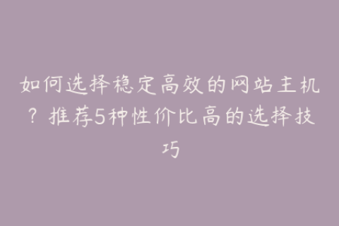 如何选择稳定高效的网站主机？推荐5种性价比高的选择技巧
