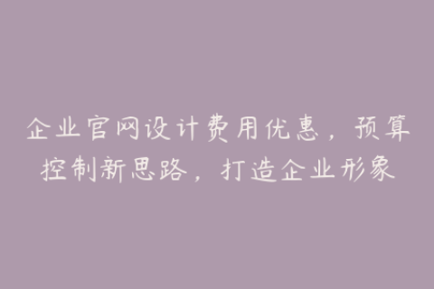 企业官网设计费用优惠，预算控制新思路，打造企业形象
