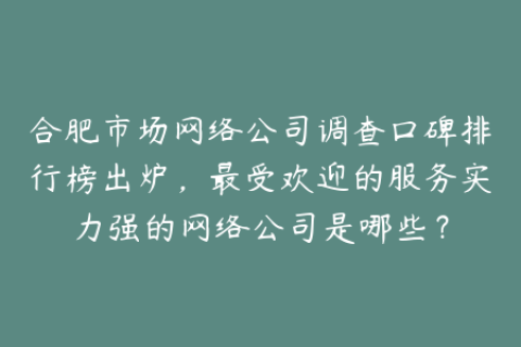 合肥市场网络公司调查口碑排行榜出炉，最受欢迎的服务实力强的网络公司是哪些？