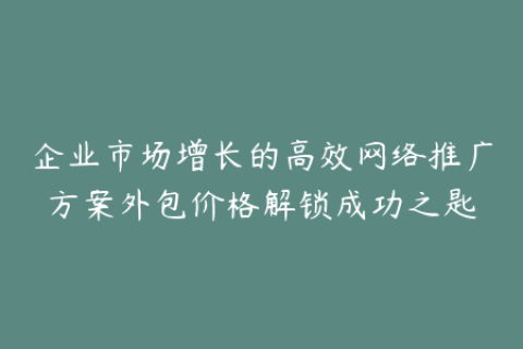 企业市场增长的高效网络推广方案外包价格解锁成功之匙