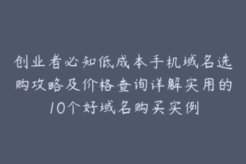 创业者必知低成本手机域名选购攻略及价格查询详解实用的10个好域名购买实例