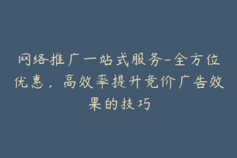 网络推广一站式服务-全方位优惠，高效率提升竞价广告效果的技巧