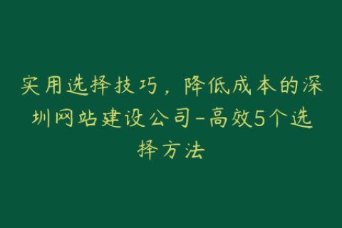 实用选择技巧，降低成本的深圳网站建设公司-高效5个选择方法