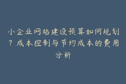 小企业网站建设预算如何规划？成本控制与节约成本的费用分析
