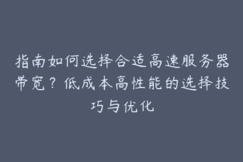 指南如何选择合适高速服务器带宽？低成本高性能的选择技巧与优化