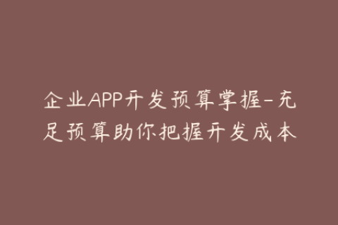 企业APP开发预算掌握-充足预算助你把握开发成本