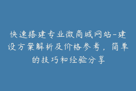 快速搭建专业微商城网站-建设方案解析及价格参考，简单的技巧和经验分享