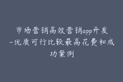 市场营销高效营销app开发-优质可行比较最高花费和成功案例