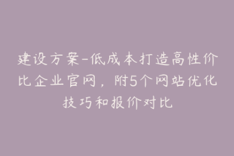 建设方案-低成本打造高性价比企业官网，附5个网站优化技巧和报价对比