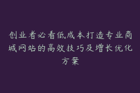 创业者必看低成本打造专业商城网站的高效技巧及增长优化方案