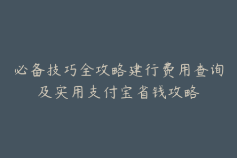 必备技巧全攻略建行费用查询及实用支付宝省钱攻略