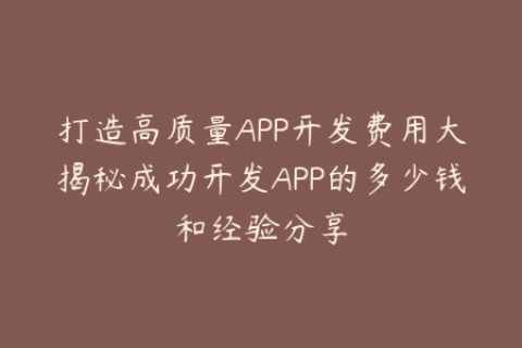 打造高质量APP开发费用大揭秘成功开发APP的多少钱和经验分享
