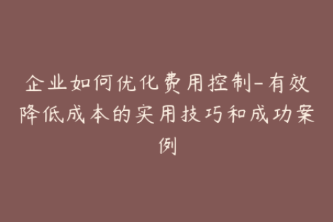 企业如何优化费用控制-有效降低成本的实用技巧和成功案例