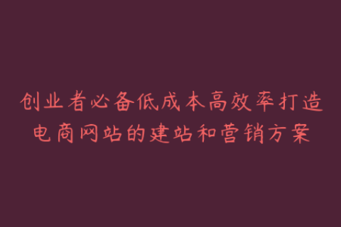 创业者必备低成本高效率打造电商网站的建站和营销方案