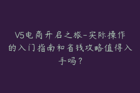 V5电商开启之旅-实际操作的入门指南和省钱攻略值得入手吗？