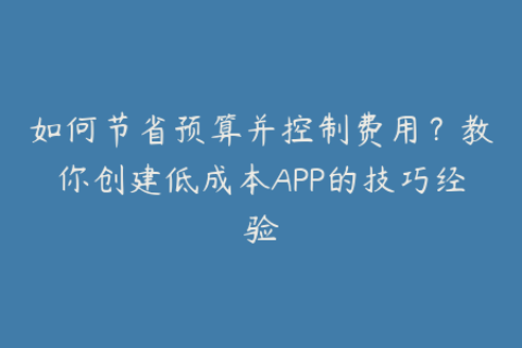 如何节省预算并控制费用？教你创建低成本APP的技巧经验