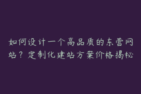 如何设计一个高品质的东营网站？定制化建站方案价格揭秘