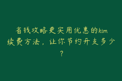 省钱攻略更实用优惠的kim续费方法，让你节约开支多少？