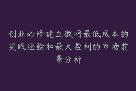 创业必修建立微网最低成本的实践经验和最大盈利的市场前景分析