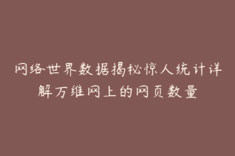 网络世界数据揭秘惊人统计详解万维网上的网页数量