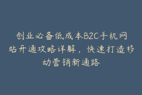 创业必备低成本B2C手机网站开通攻略详解，快速打造移动营销新通路
